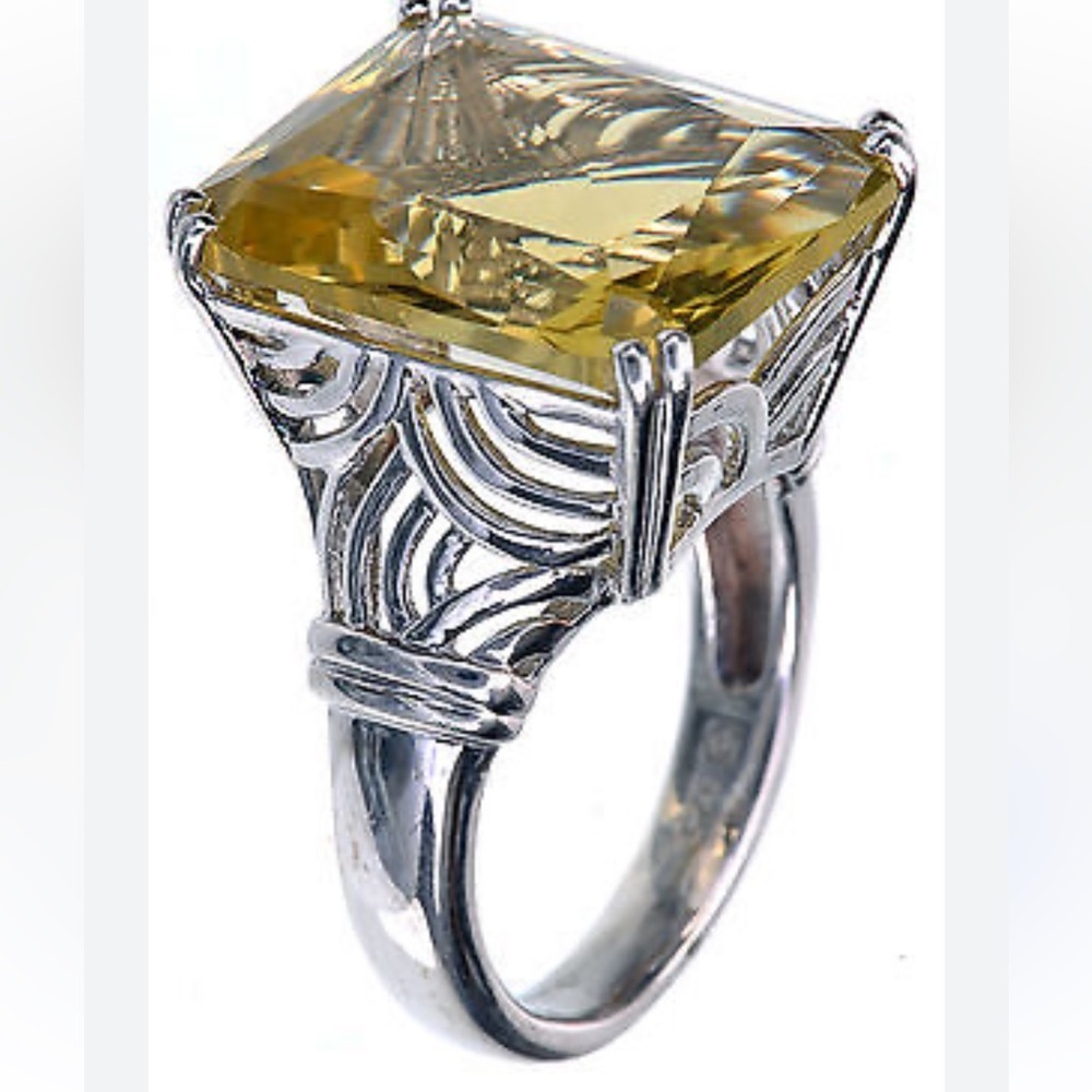 Sterling silver 14.00 carat limon quartz gemstone ring